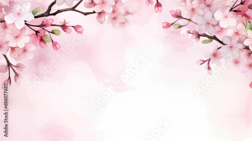 Greeting card template of сherry blossom flowers and branches in vector watercolor style.  photo
