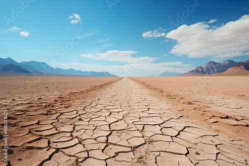 landscape of dry salt lake bed, clay desert photo