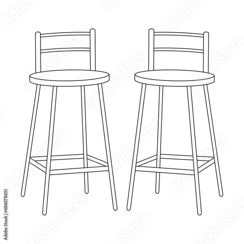 Coloring Page for kids. Bar stool icons cartoon vector. Chair bench. Kitchen or outdoor cafe , home, office and Club furniture. Pub barstool. Vector flat style cartoon illustration. coloring page.