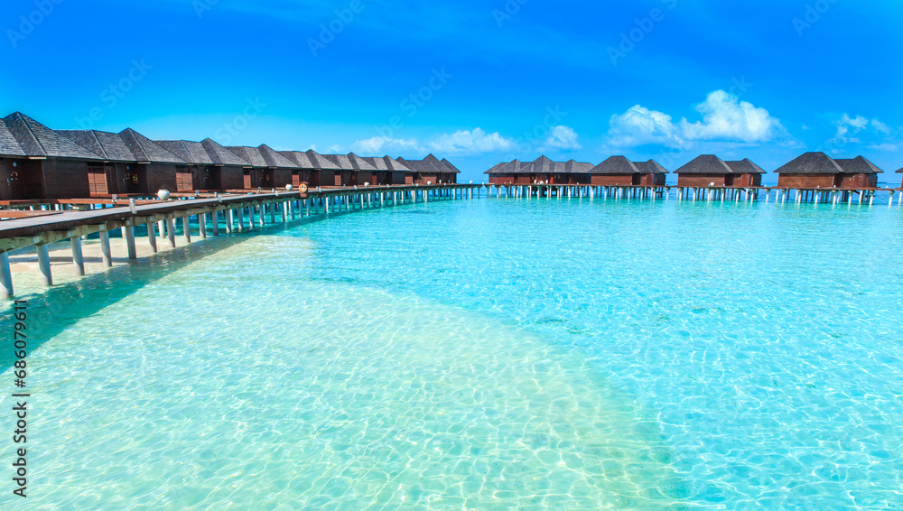  beach with Maldives.  beach with water bungalows at Maldives