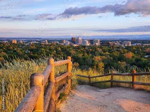 Golden hour at the top of Camel's Back park in the North End of Boise Idaho near Hyde Park photo