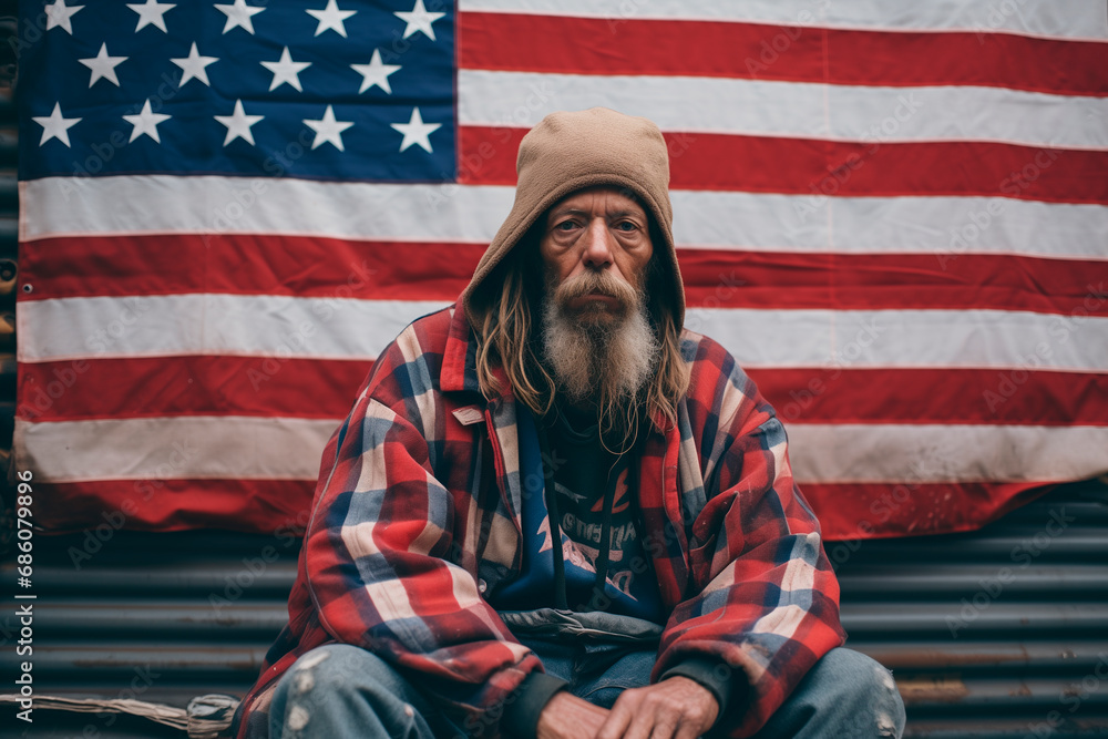 Obraz premium a typical, stereotypical American citizen, background with the colors of the American flag