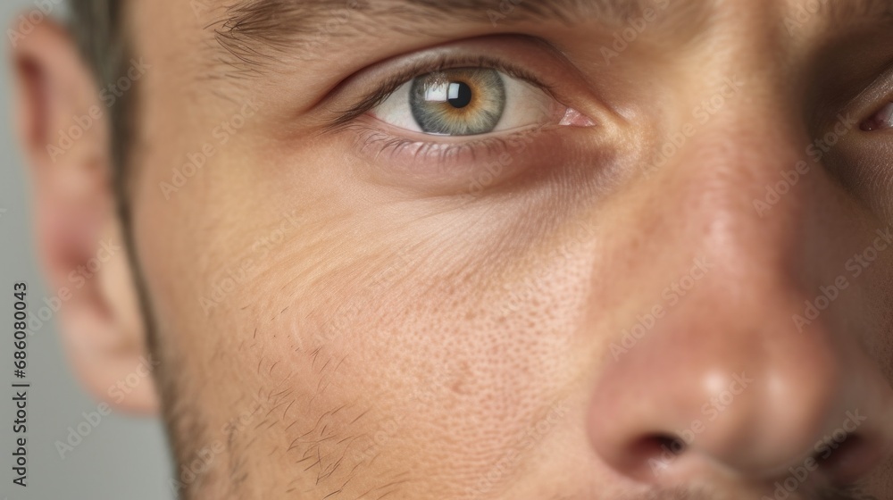 Fototapeta premium Extreme close-up highlighting the man's captivating gaze.