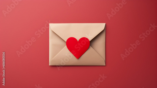 Craft envelope with red heart. Romantic love letter photo