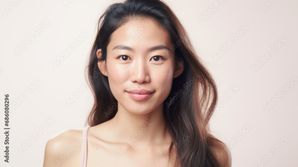 Imperfect skin adds depth and character to the closeup portrait of an Asian woman. Imperfect skin adds depth and character to the closeup portrait of an Asian woman.