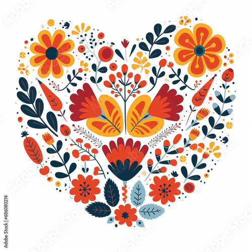 illustration of flower on white background, pattern colorful flower, fresh, romantic pattern, symmetry, heart of flower, classic, art, valentine