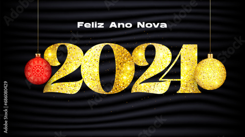 Happy new year greeting card template design 3D  and feliz ano nova for social media post and web banner