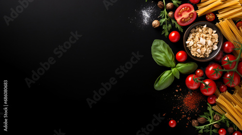 Pasta ingredients on black background