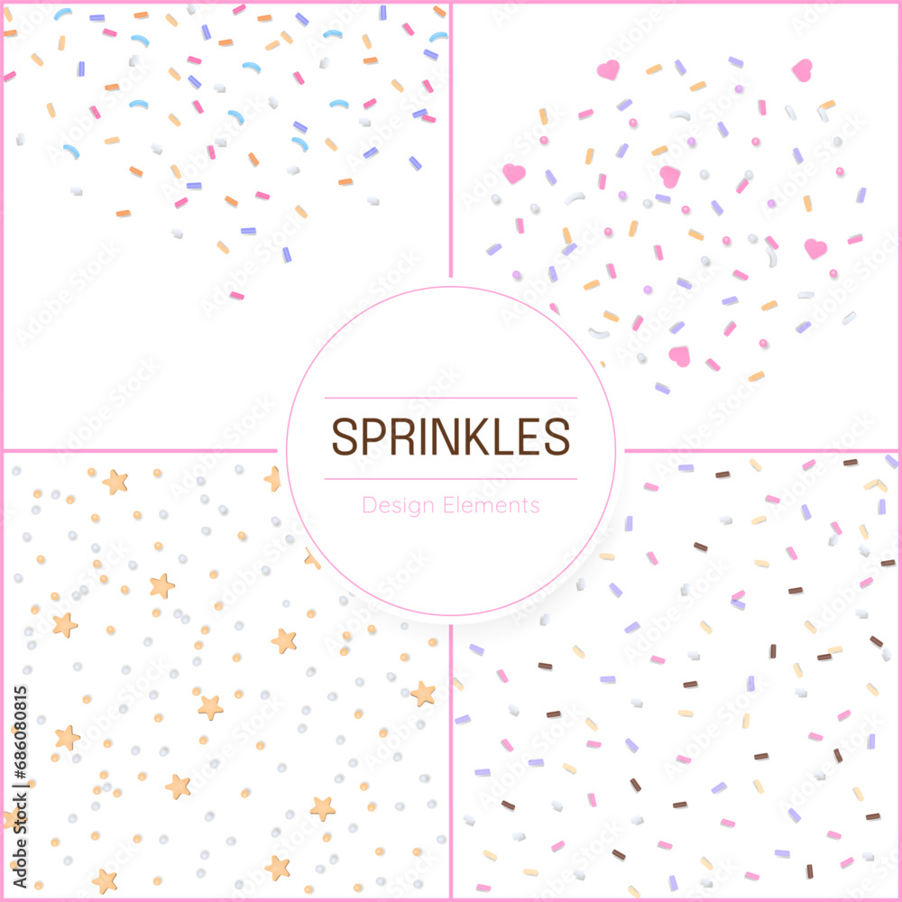 Colored sprinkles collection on white background
