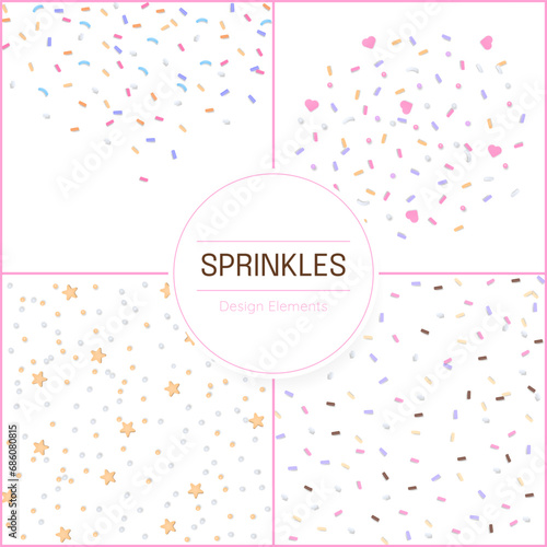 Colored sprinkles collection on white background