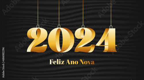Happy new year greeting card template design 3D  and feliz ano nova for social media post and web banner