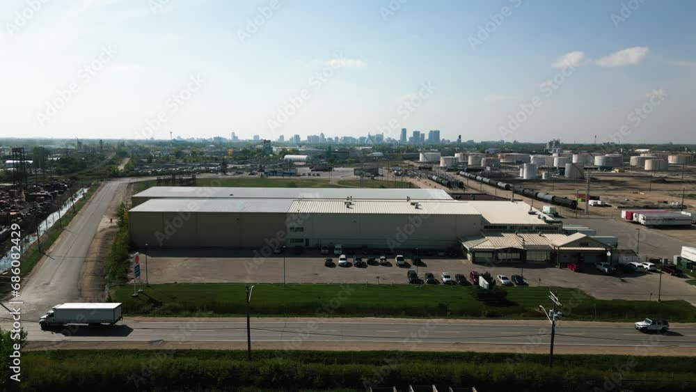 Establishing 4K Time-lapse Drone Out Aerial Shot of Industrial Factory Semi Zone Manufacturing Landscape Distribution Center District in Downtown City Winnipeg Manitoba Canada in Distance Establishing 4K Time-lapse Drone Out Aerial Shot of Industrial Factory Semi Zone Manufacturing Landscape Distribution Center District in Downtown City Winnipeg Manitoba Canada in Distance