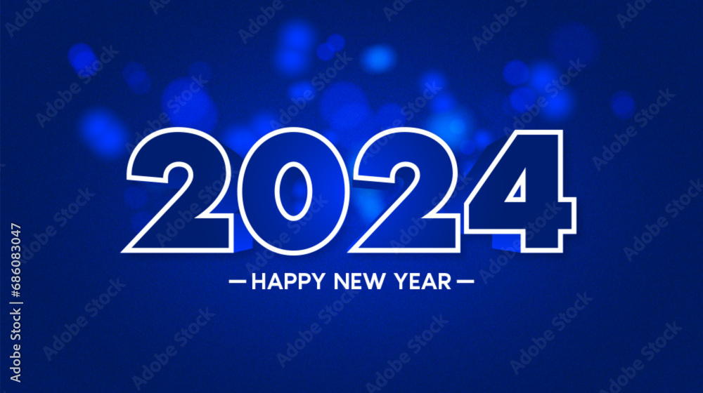 3d happy new year 2024 banner design background
