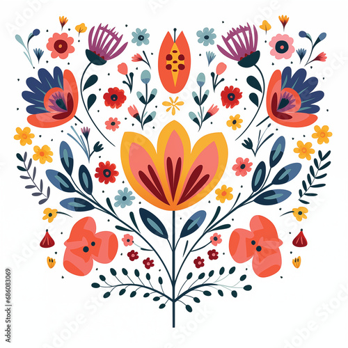 illustration of flower on white background  pattern colorful flower  fresh  romantic pattern  symmetry  heart of flower  classic  art  valentine