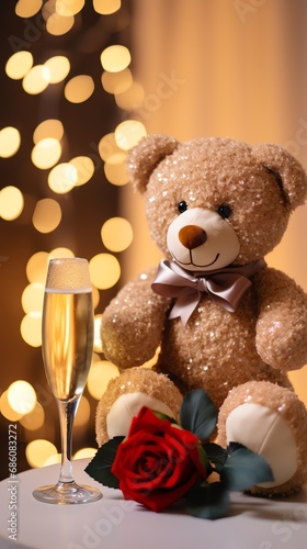 Wallpaper Mural Super cute Teddy bear toy with red roses. Happy Valentine's day greeting card concept. AI generated image Torontodigital.ca