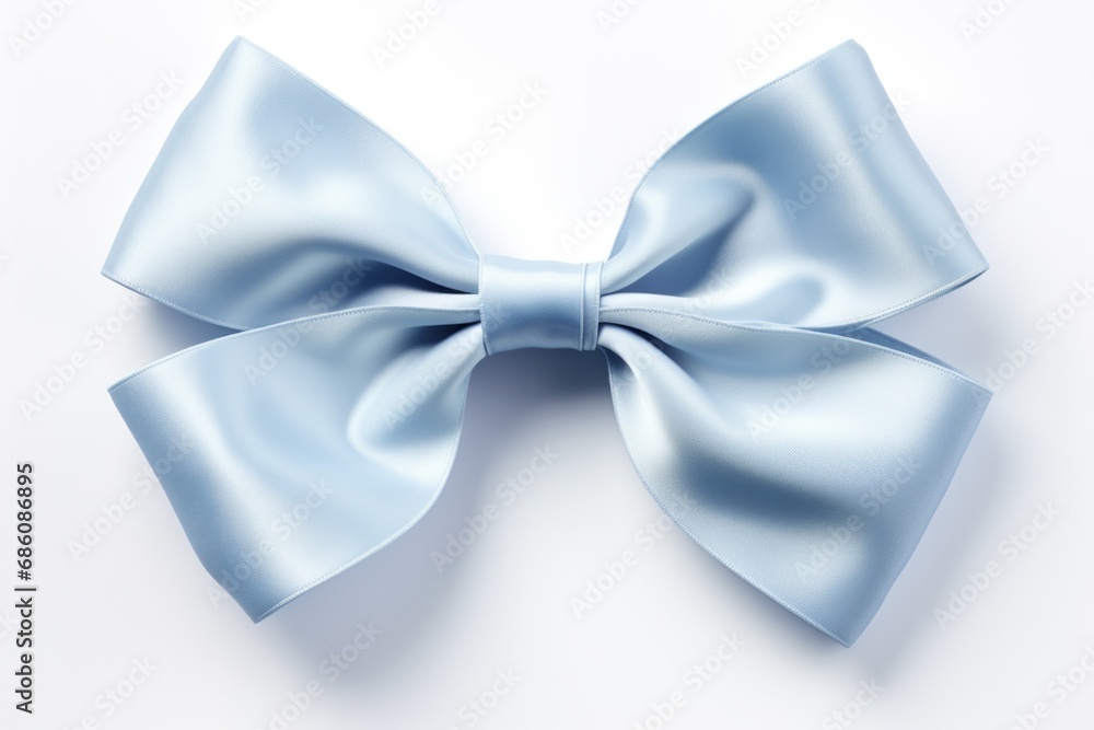A blue bow on a white surface A blue bow on a white surface