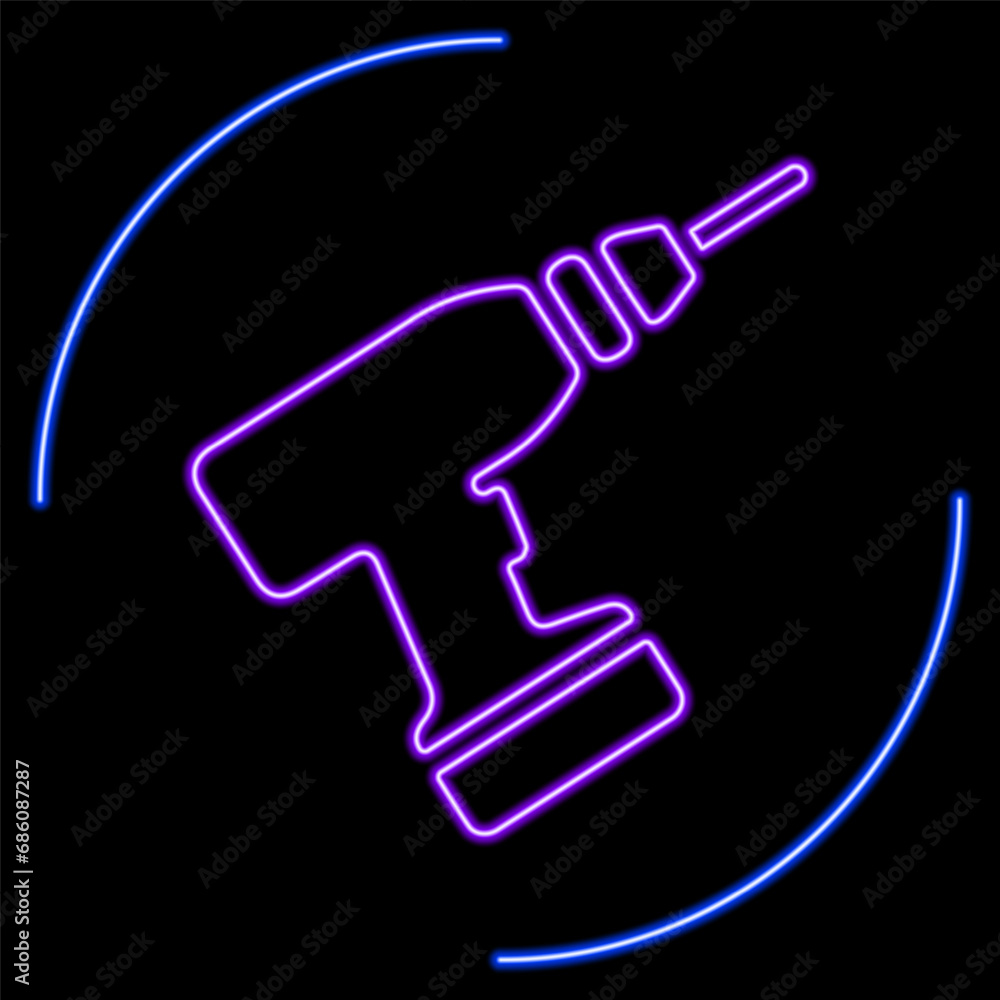 drill neon sign, modern glowing banner design, colorful modern design trends on black background. Vector illustration.