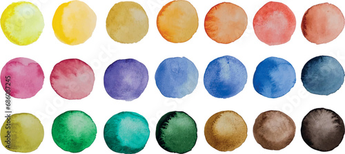 vector watercolor palette of different colors, rainbow, round circle, texture isolated, white background, for text, banner, card, invitation, design for tag and banner, logo, brand