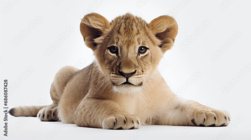 Baby lion on white background