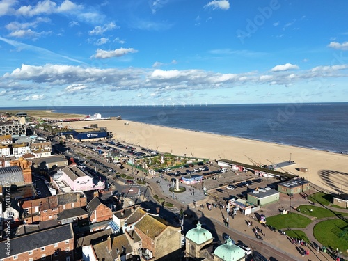Great Yarmouth beach windfarm in background  Norfolk UK drone,aerial photo