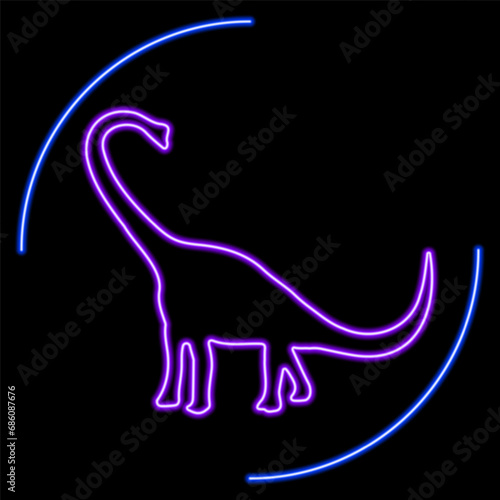 diplodocus neon sign, modern glowing banner design, colorful modern design trends on black background. Vector illustration.