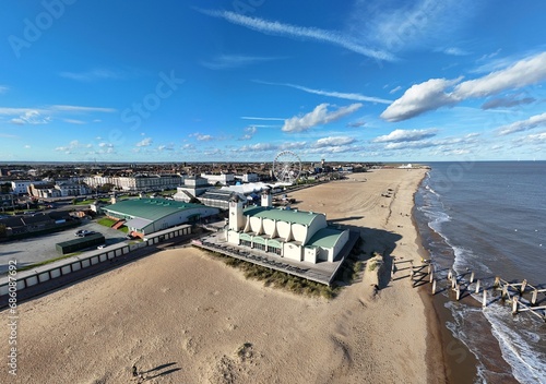 Pier Great Yarmouth beach and seafront Norfolk UK drone,aerial photo