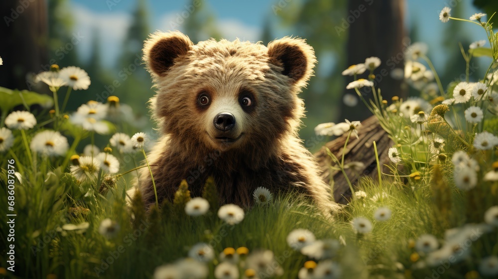 Fototapeta premium Bear Sitting On Grass, HD, Background Wallpaper, Desktop Wallpaper