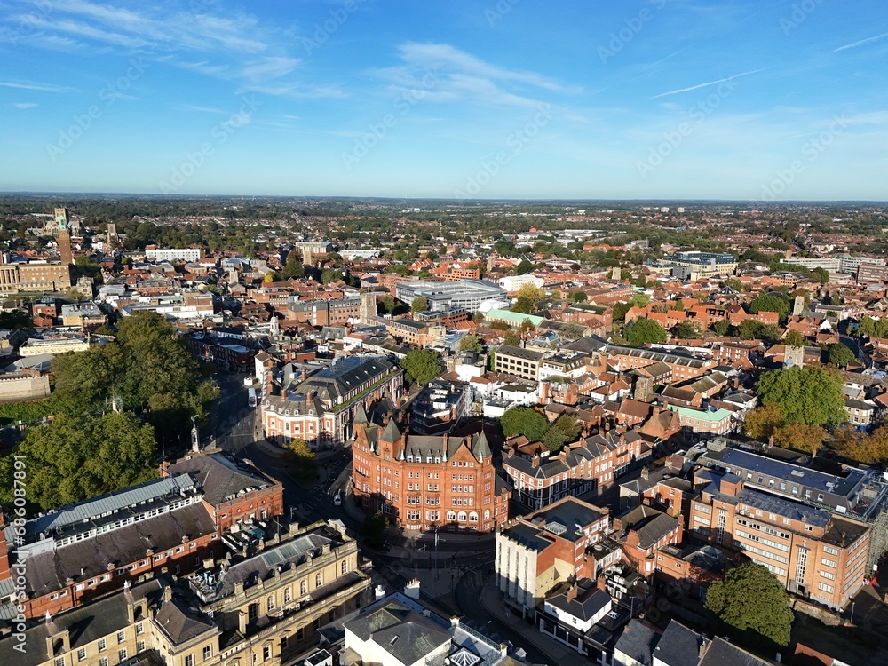 Norwich city centre UK drone , aerial , view from air