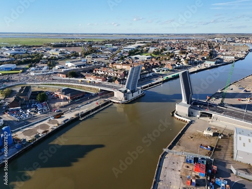 Tablou canvas Herring Bridge Great Yarmouth third river crossing drone,aerial UK under construction