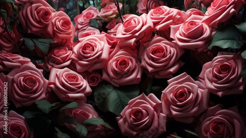 Endless Beauty in Depth  Vivid Pink Roses Flourishing in a Dark Enigmatic Garden