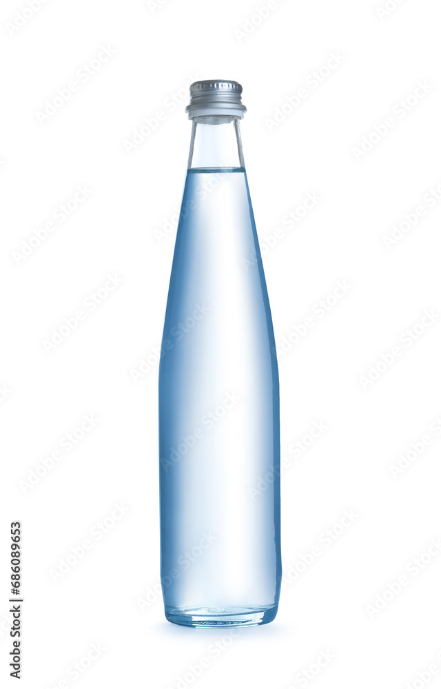 One glass bottle with fresh water isolated on white One glass bottle with fresh water isolated on white