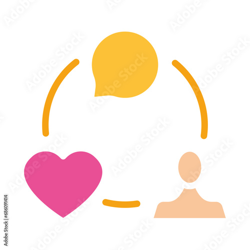 Man with heart and speech bubble. Relationships, dating website, application, look for love, friendship, friend, online communication, message, correspondence, email. Colorful icon on white background