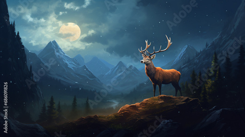 The deer stands on the mountain