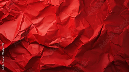 Red crumpled paper texture. Blank background with creases. Generative AI