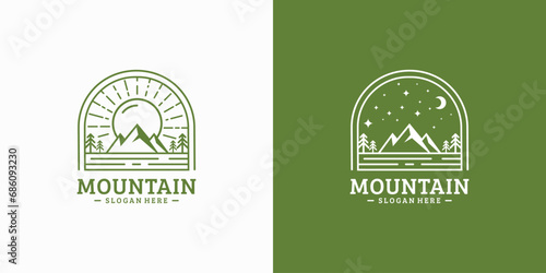Vintage vector mountain landscape logo design