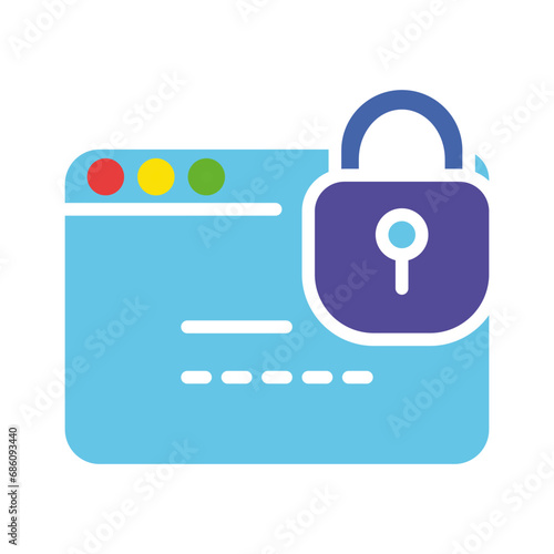 Website window with lock. Tab, private information, personal data protection, security system, limited access, enter the password, code, pin, login, 2fa, two factor authentication. Colorful icon