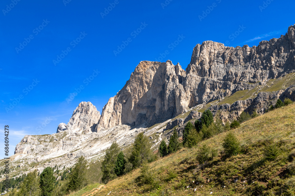 Blick auf die Rotwand im Rosengarten, Dolomiten, Südtirol Blick auf die Rotwand im Rosengarten, Dolomiten, Südtirol