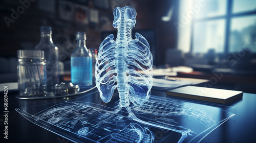 3d rendering x-ray image of human spine over medical background photo