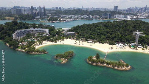 Aerial shot of Siloso beach on Sentosa Island in Singapore photo
