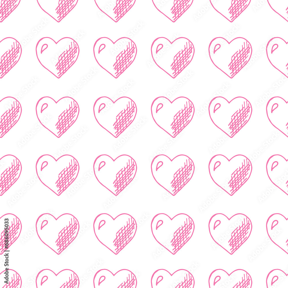 Modern abstract seamless pattern with colorful heart shapes. Romantic hand drawn vector design illustration background for surface design