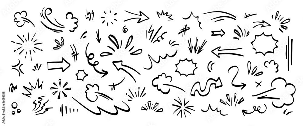 Hand drawn doodle vector set. Collection of cute hand drawn doodle.