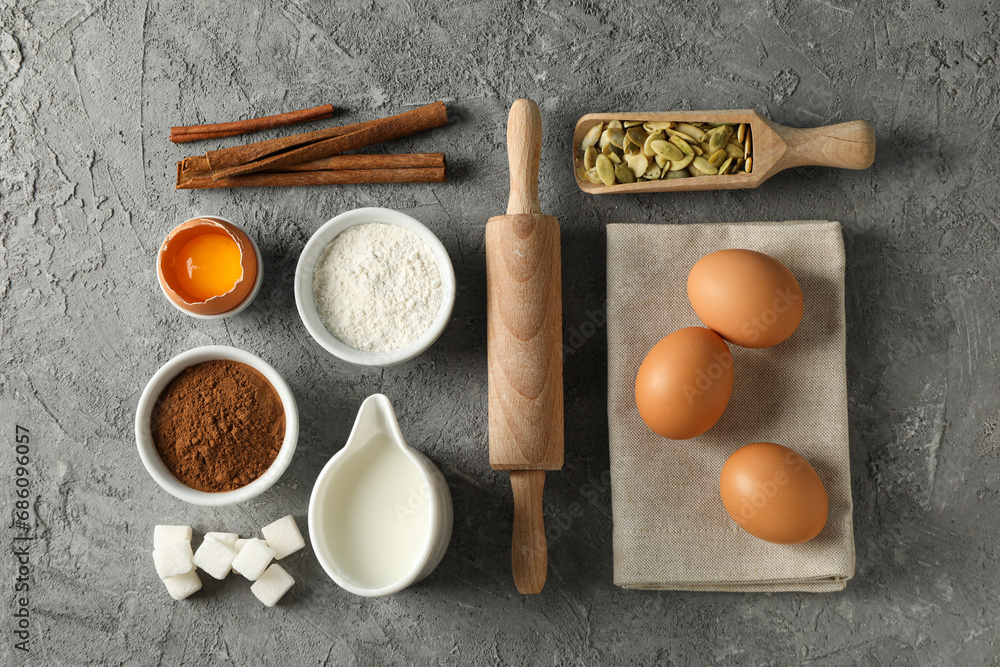 The ingredients are laid out on the table for preparing autumn pastries. The ingredients are laid out on the table for preparing autumn pastries.