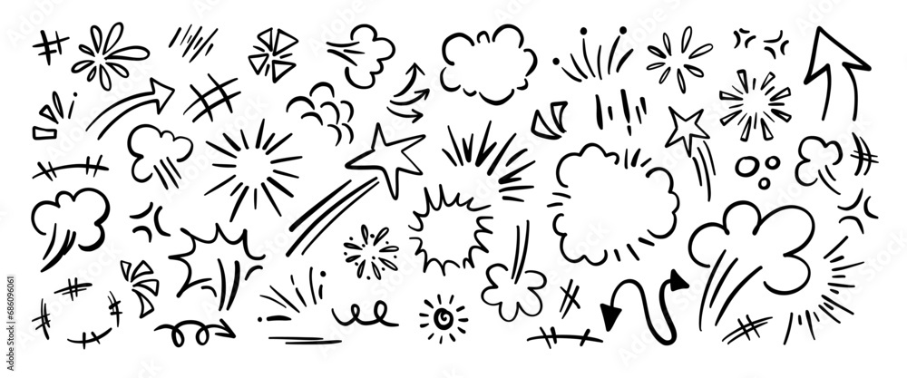 Obraz premium Hand drawn doodle vector set. Collection of cute hand drawn doodle.
