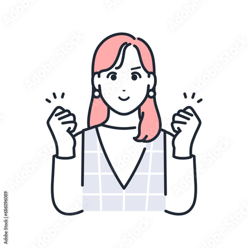 ガッツポーズをするおしゃれな若い女性のシンプルなベクターイラスト素材