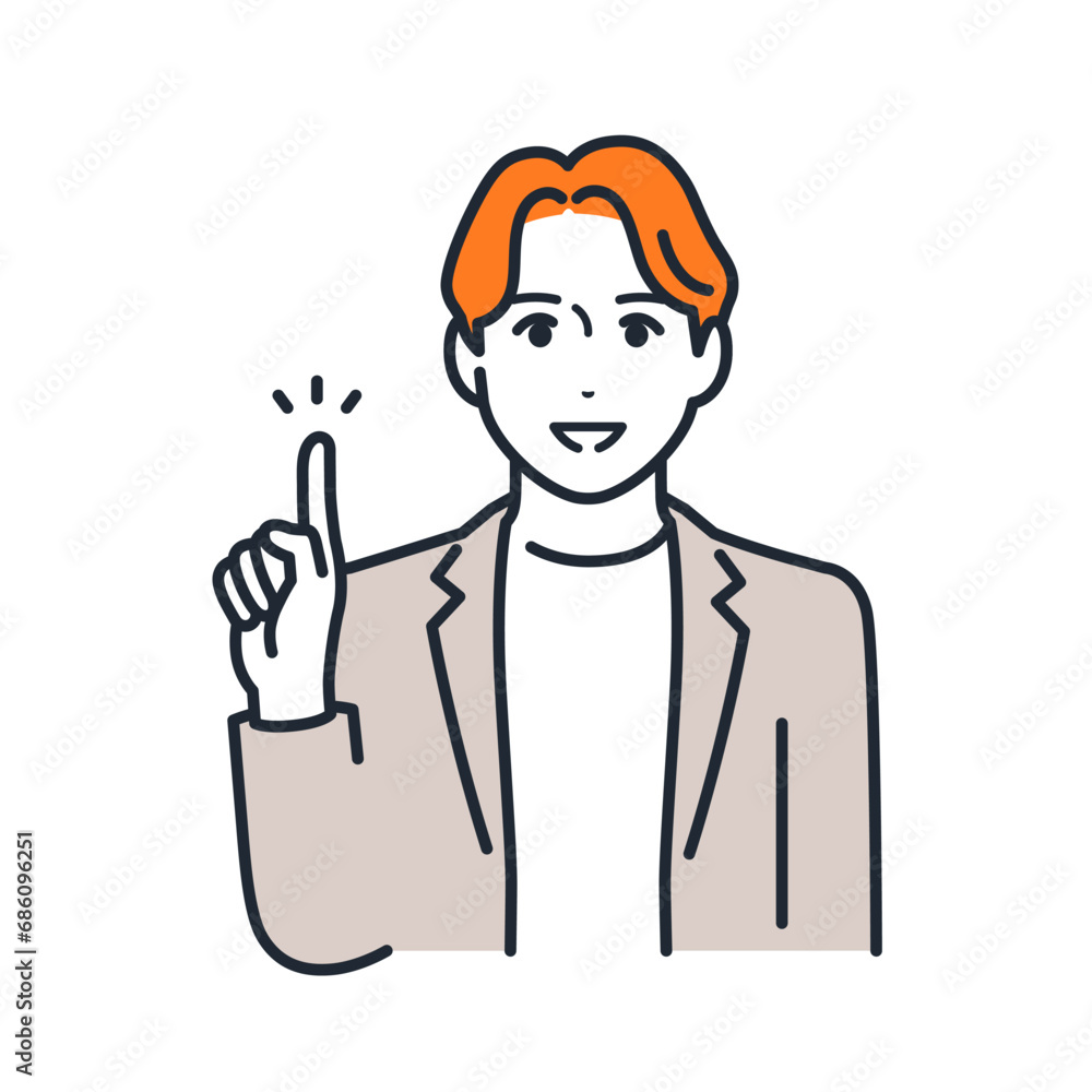 指差しで説明をするカジュアルスーツを着た若い男性のシンプルなベクターイラスト素材 指差しで説明をするカジュアルスーツを着た若い男性のシンプルなベクターイラスト素材