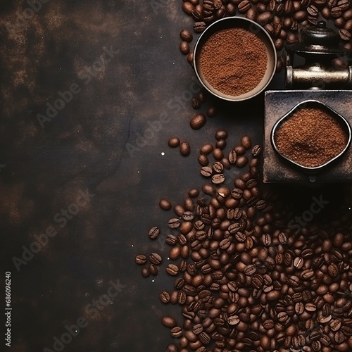 Timeless Aroma: Vintage Grinder and Coffee Beans Flat Lay