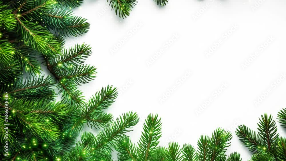 Animation with flashing lights on a background with Christmas pine branches. Copy space Animation with flashing lights on a background with Christmas pine branches. Copy space