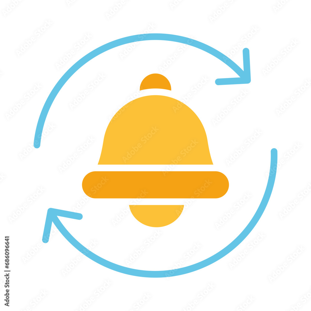 Fototapeta premium Bell with circular arrows. Message, notification sound, ringtone, call, melody, reminder, alarm, signal, silent mode, settings, adjust, ring, incoming. Colorful icon on white background