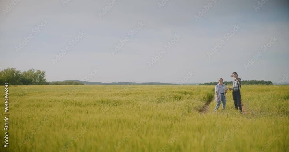 Farmers Talking In Field Discussion Examining Crops Agriculture Concept Farmers Talking In Field Discussion Examining Crops Agriculture Concept