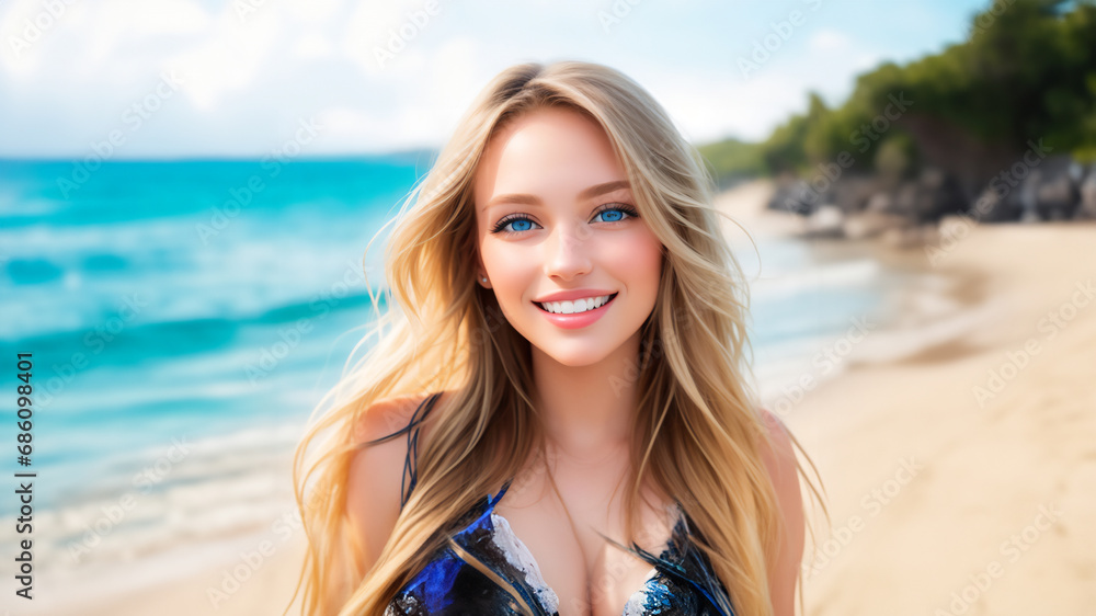 Captivating Charm: Blue-Eyed Teen Beauty with an Adorable Smile - Irresistibly Attractive Portrait